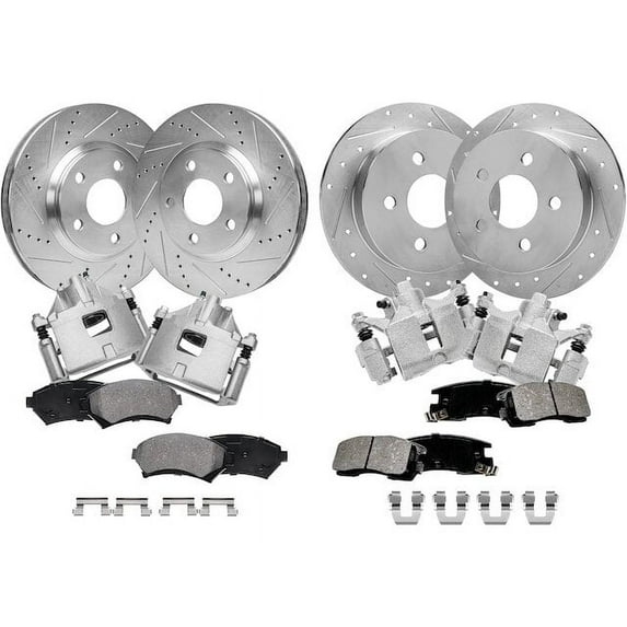 Front and Rear Brake Pad Rotor and Caliper Set - Compatible with 2000 - 2005 Chevy Impala 2001 2002 2003 2004