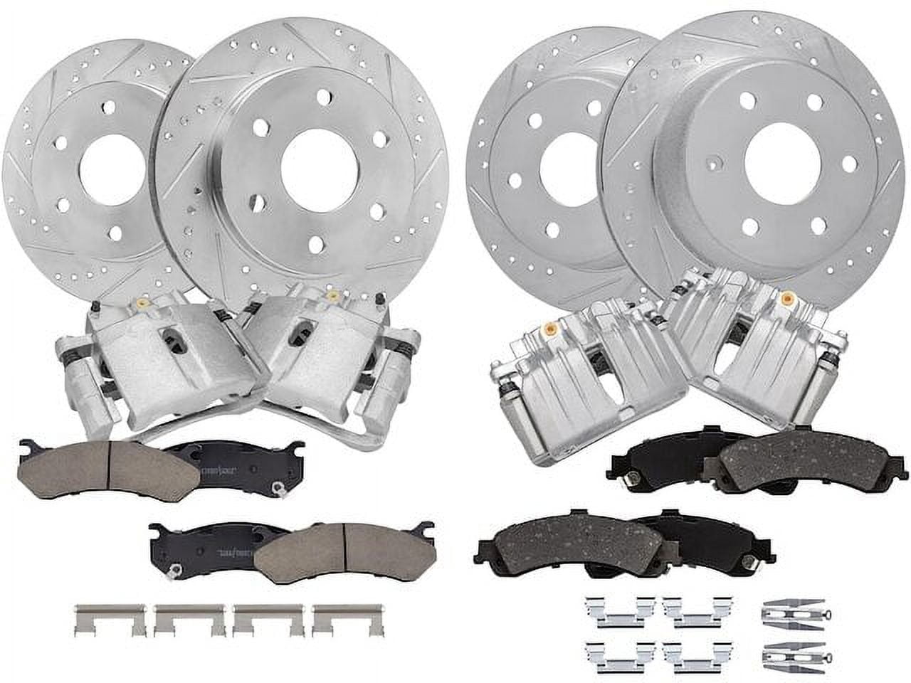 Front and Rear Brake Pad Rotor and Caliper Set Compatible with 2001