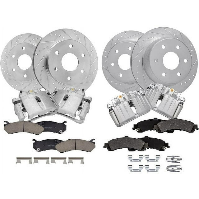 Front and Rear Brake Pad Rotor and Caliper Set Compatible with 2001