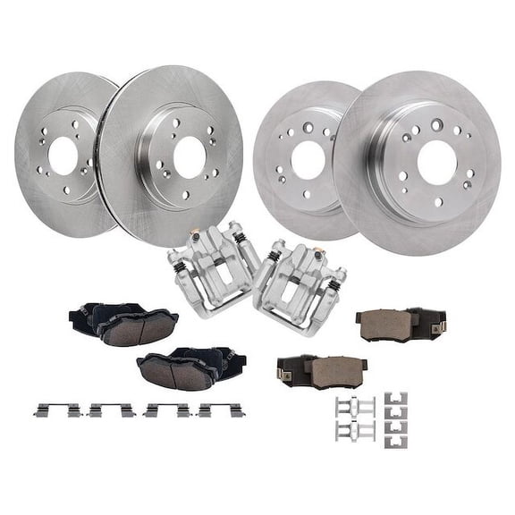 Front and Rear Brake Pad Rotor and Caliper Set - Compatible with 2003 - 2011 Honda Element 2004 2005 2006 2007 2008 2009 2010