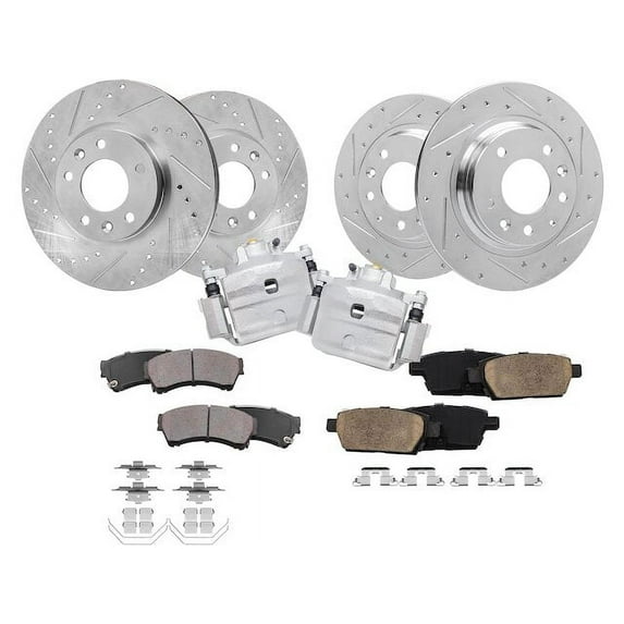 Front and Rear Brake Pad Rotor and Caliper Set - Compatible with 2006 - 2011 Mercury Milan 2007 2008 2009 2010