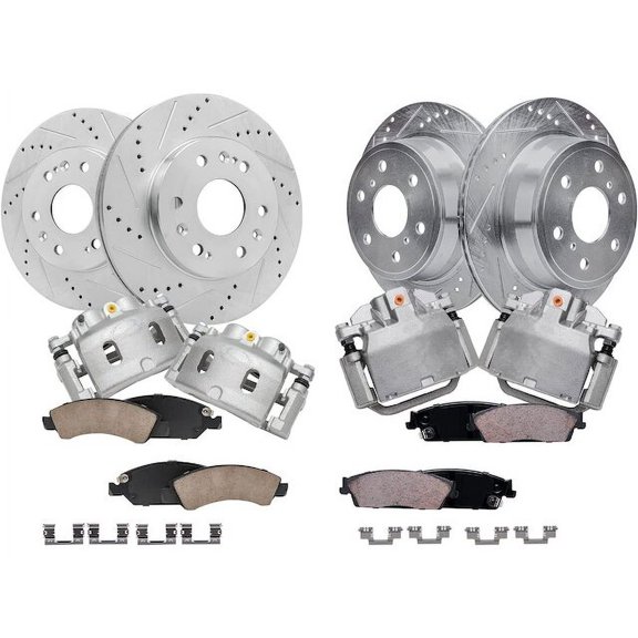 Front and Rear Brake Pad Rotor and Caliper Set - Compatible with 2008 - 2013 Chevy Avalanche 2009 2010 2011 2012