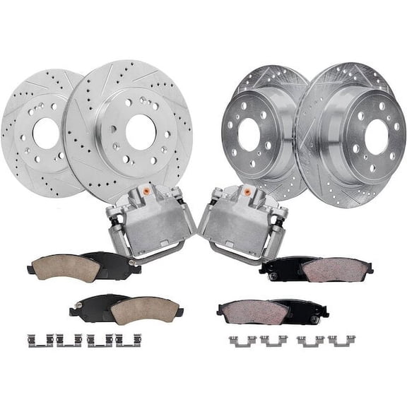 Front and Rear Brake Pad Rotor and Caliper Set - Compatible with 2008 - 2014 GMC Yukon XL 1500 2009 2010 2011 2012 2013