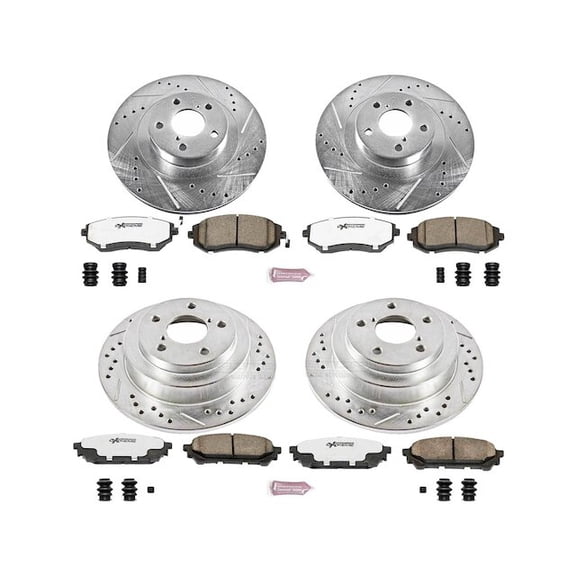 Front and Rear Brake Pad and Rotor Kit - Compatible with 2005 - 2006 Saab 9-2X Aero - Power Stop