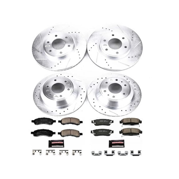 Front and Rear Brake Pad and Rotor Kit - Compatible with 2008 - 2009 Saab 9-7x Aero - Power Stop