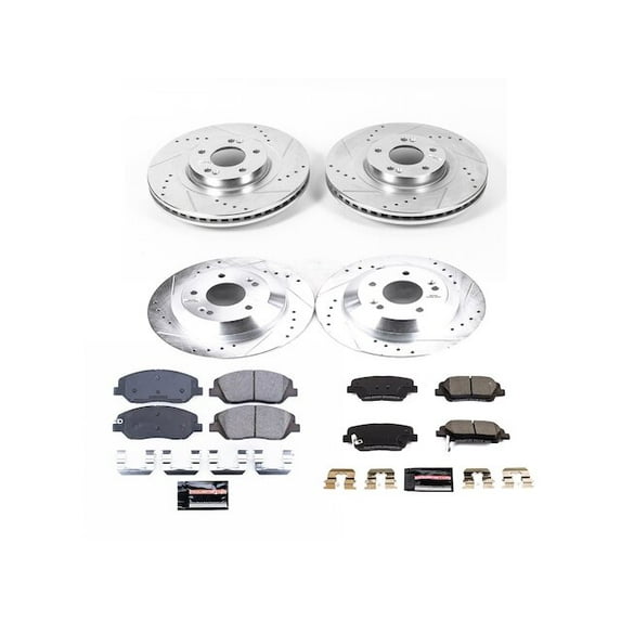 Front and Rear Brake Pad and Rotor Kit - Compatible with 2019 Hyundai Santa Fe XL - Power Stop