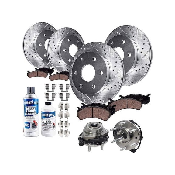 Front and Rear Brake Pad and Rotor and Wheel Hub Kit - Compatible with 2006 - 2008 Isuzu Ascender 2007