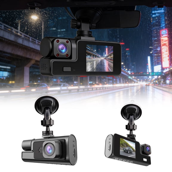 Front and Rear Cam with Cabin Recording 1080P Video 2.0 Inch IPS Display G Sensor Night Loop Recording Motion Detection Heat