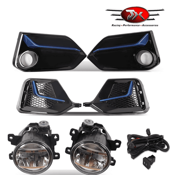 JX RACING LED Fog Lamp W/Harness Switch Cover W/Blue Trim Compatible with 2017-2021 Honda Civic Type R