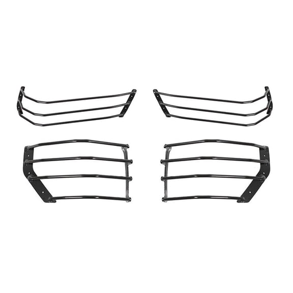 Front and Rear Headlight Lamp Guards Protector Cover Trim Kit - 4 Piece Set - Black Gloss Finish