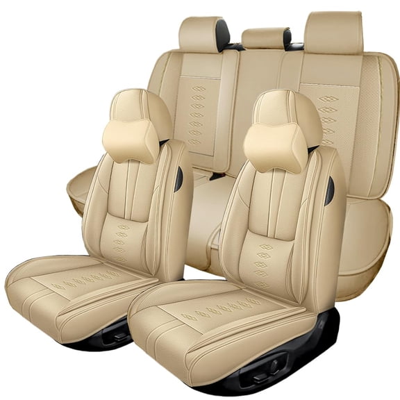 (Front and Rear Seats)Fit for Lexus 97% Models,Faux Leather Seat Covers,Waterproof Car Seat Cushions,Easy Installation(Beige,Pillows)