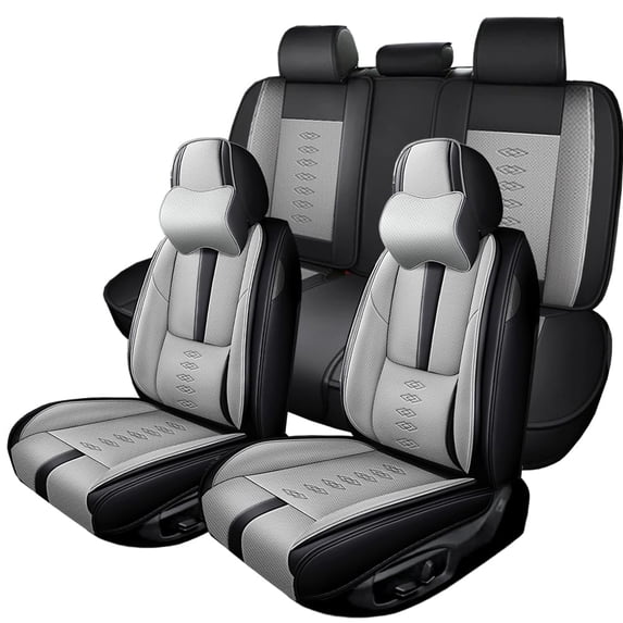 (Front and Rear Seats)Fit for Lexus 97% Models,Faux Leather Seat Covers,Waterproof Car Seat Cushions,Easy Installation(Black+Gray,Pillows)