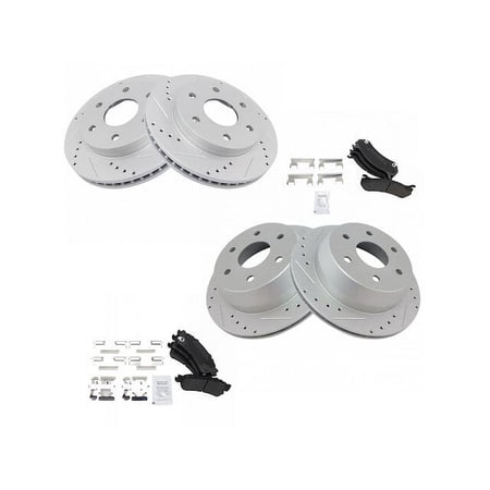 Front and Rear Semi Metallic Brake Pads and Cross Drilled and Slotted Rotor Kit - Compatible with 1999 - 2000 Chevy Silverado 1500 2004