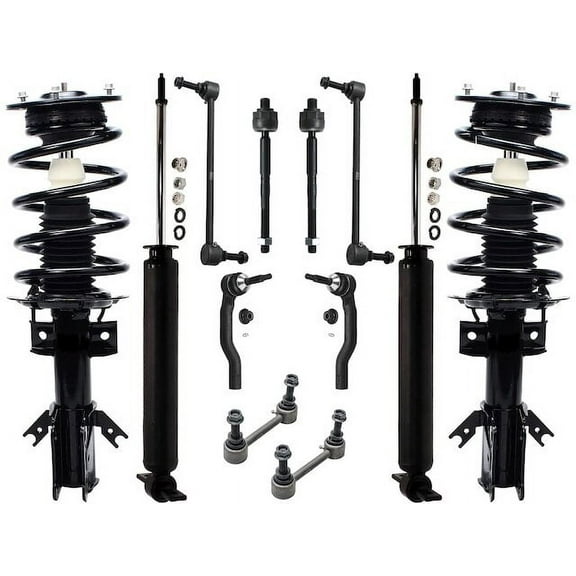 Front and Rear Shock Strut Coil Spring Tie Rod Kit - Compatible with 2013 - 2018 Ford Fusion 2014 2015 2016 2017