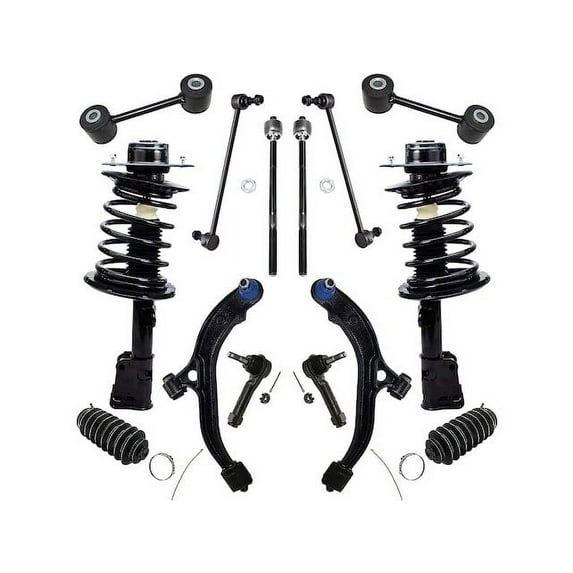 Front and Rear Strut Coil Spring Control Arm Tie Rod Kit - Compatible with 2001 - 2003 Chrysler Voyager 2002