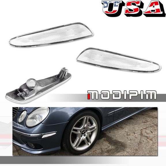 For 03-06 Benz AMG W211 E-Class Transparent Front Bumper Side Marker Light Housing Kit -