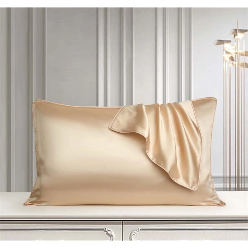 Front side mulberry silk, back side washed silk Pillowcase for Hair and Skin, Both Sides 25 Momme + Silk Pillow Case , Soft Smooth (48X74cm, Champagne Gold)