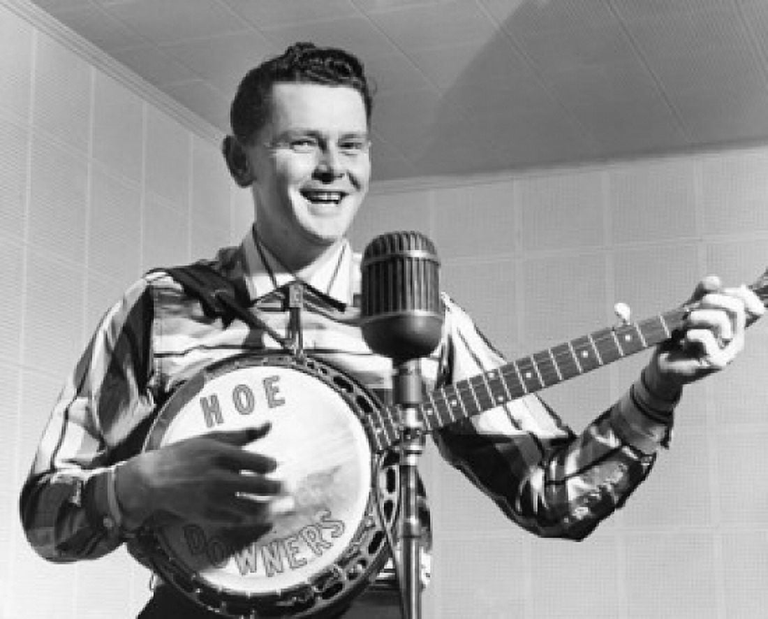 Front view of a young man singing and playing the banjo Canvas Art - (18 x 24)