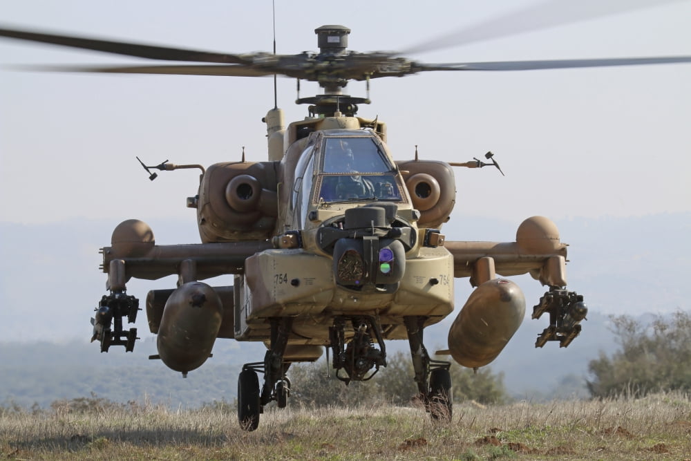 Front view of an AH-64D Saraf helicopter of the Israeli Air Force Canvas Art - Ofer ZidonStocktrek Images (17 x 12)