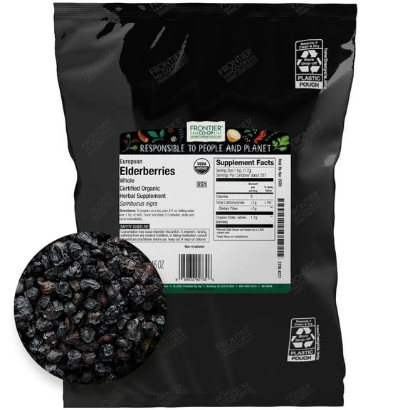 Frontier Co-op Certified Organic European Whole Elderberries, 16 oz Bag