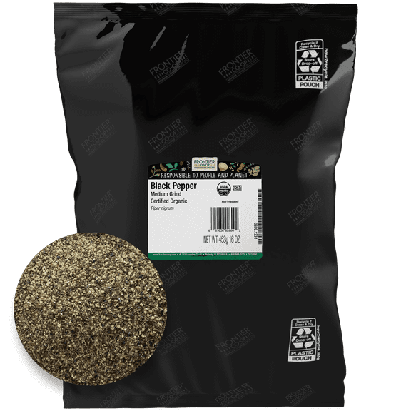 Frontier Co-op Certified Organic Medium Grind Black Pepper, 16 oz Bag