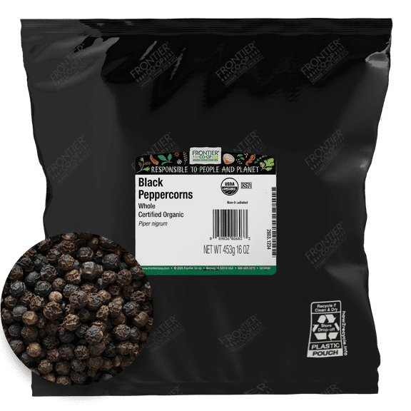 Frontier Co-op Certified Organic Whole Black Peppercorns, 16 oz Bag