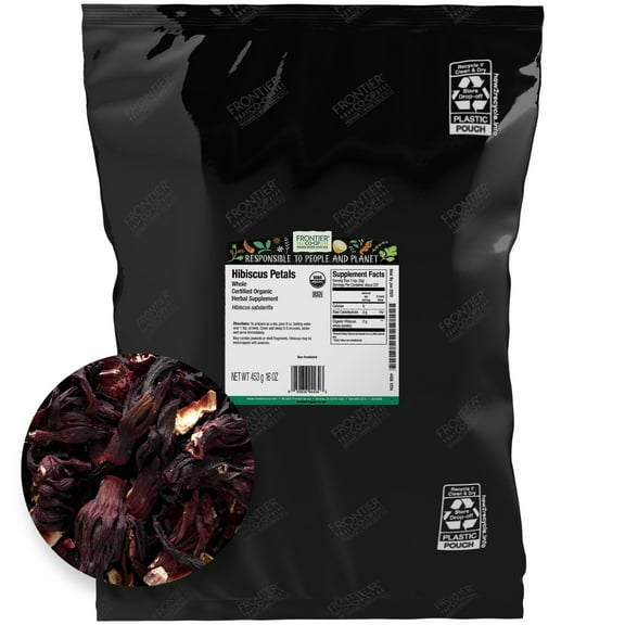 Frontier Co-op Certified Organic Whole Hibiscus Petals, Herbal Supplement, 16 oz