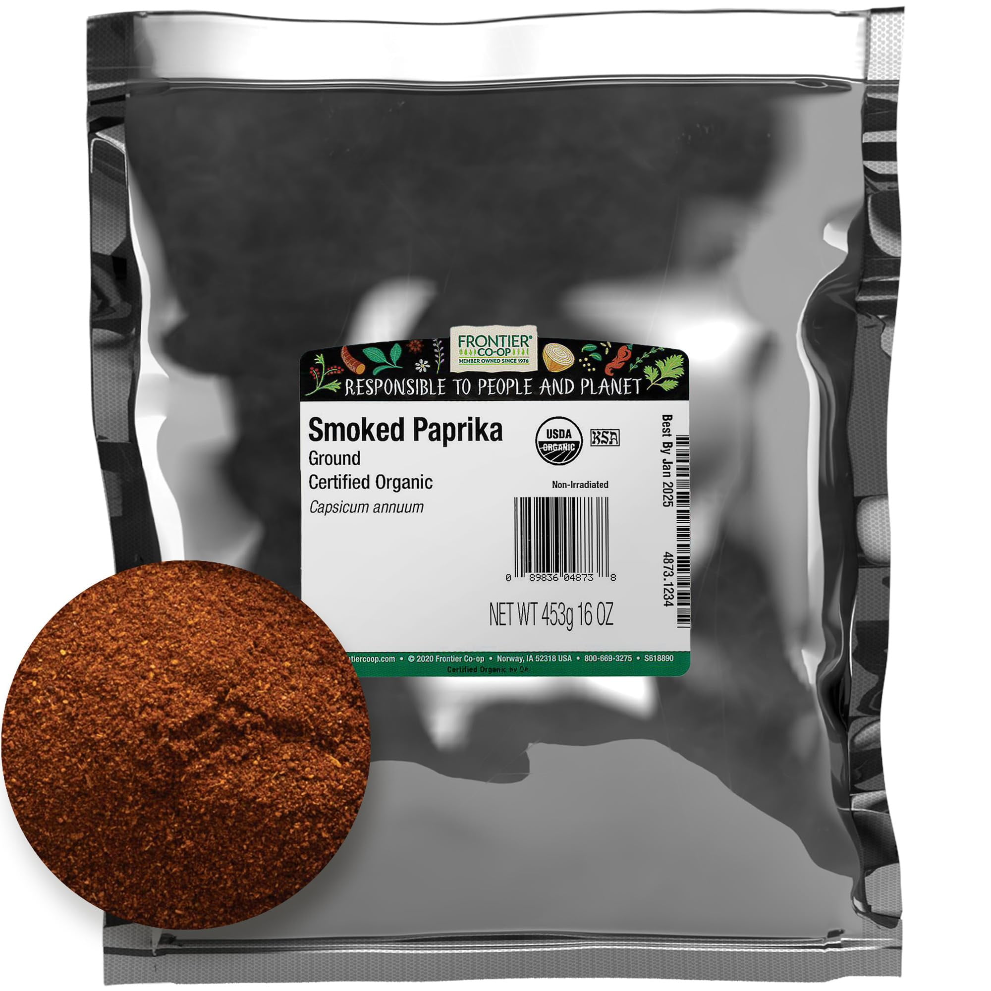 Frontier Co-op MQH2&nbsp;Organic Ground Smoked Paprika 1lb Bulk Bag - Spanish Paprika Powder Seasoning - Restaurant Supply