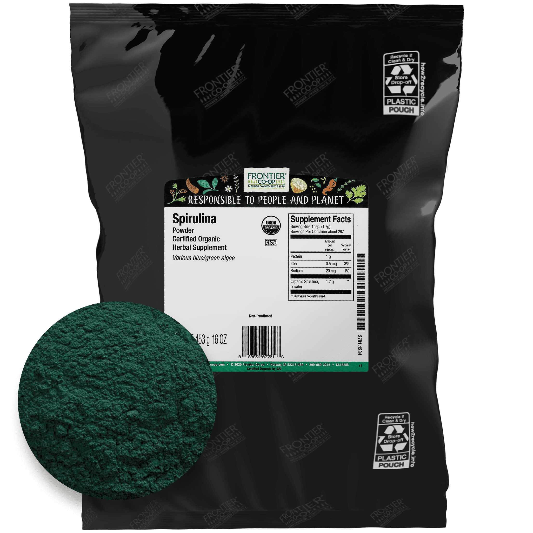 Frontier Co op Organic Spirulina Powder 16 Oz Rich Green Color frontier-co-op-organic-spirulina-powder-16-oz-rich-green-color