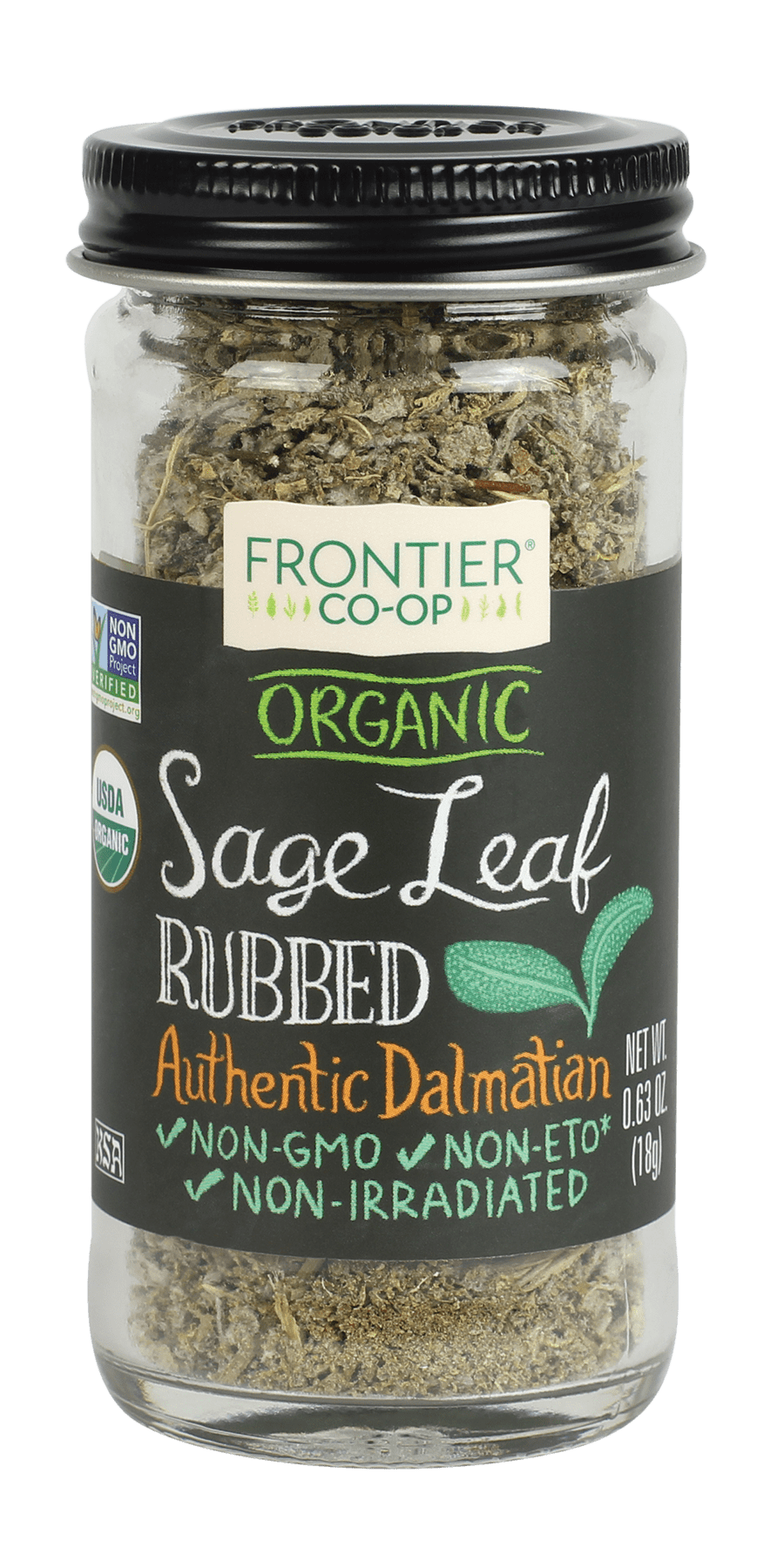 Frontier Coop Sage Leaf Rubbed Certified Organic 0.63 oz. bottle