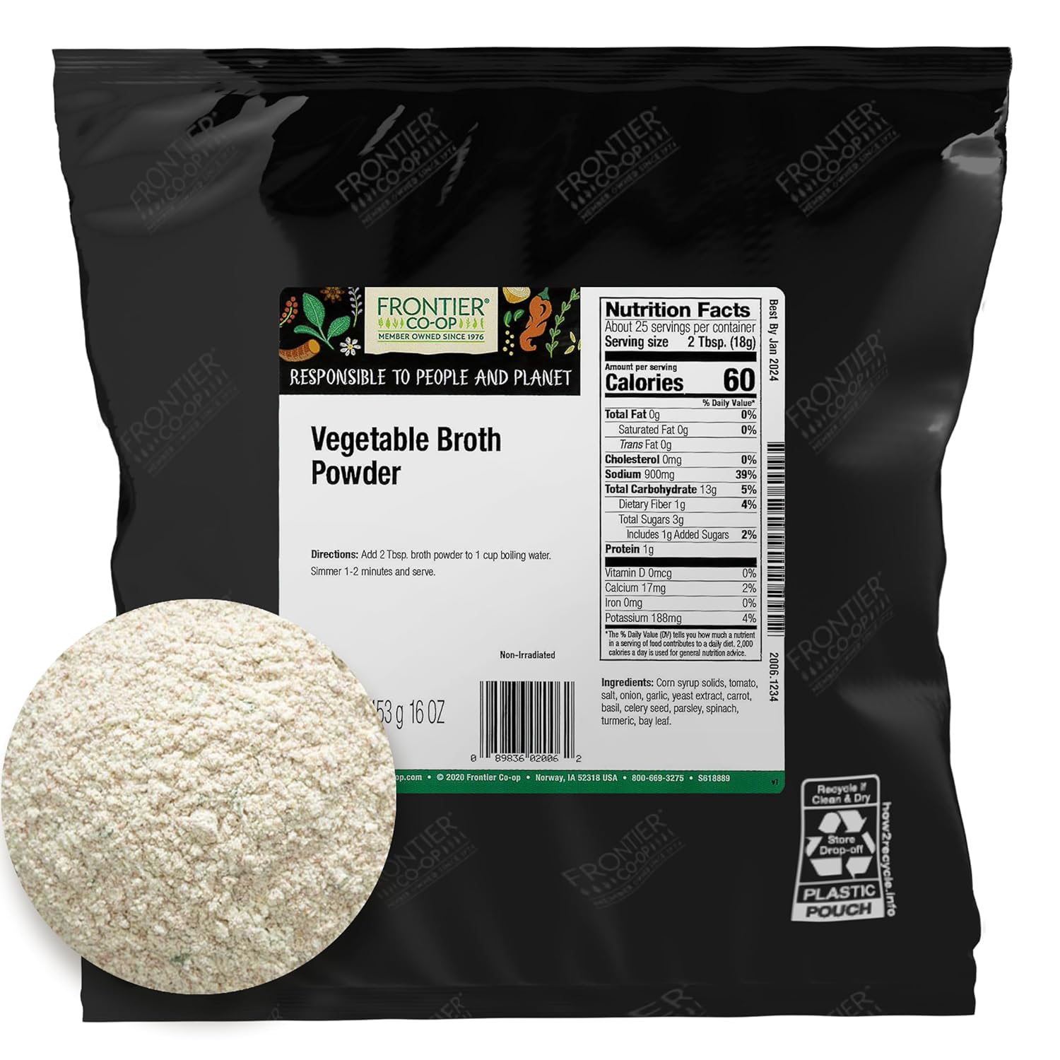 Frontier Coop Vegetable Broth Powder, 1Pound Bulk Bag, Broth, Soup