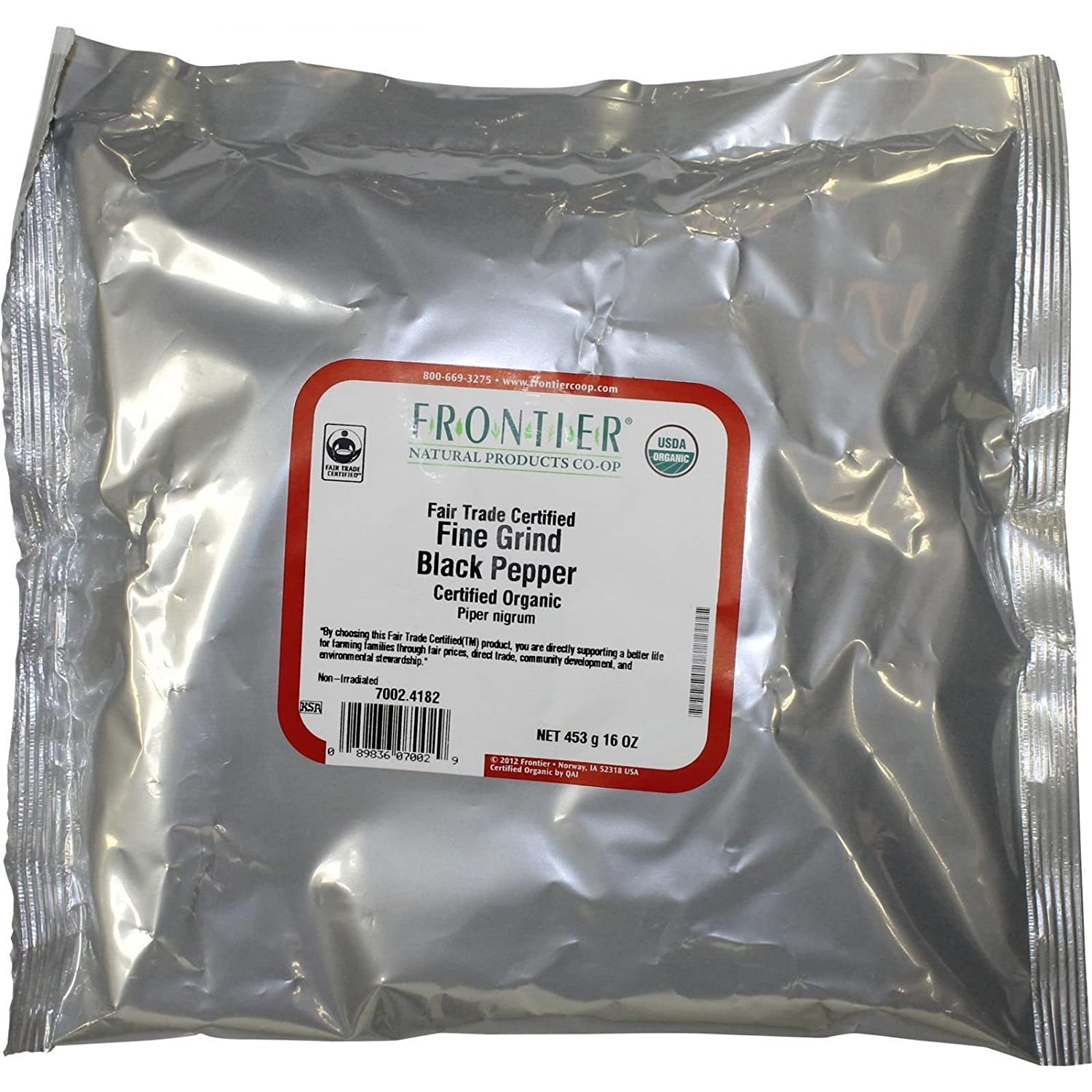 Frontier Herb Bulk Pepper Organic Black Fine Grind, 16 oz