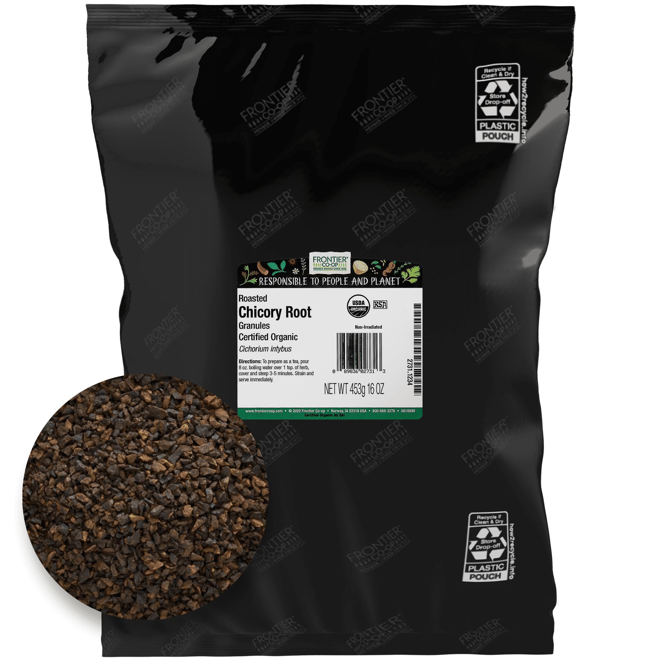 Frontier Co-op Certified Organic Roasted Chicory Root Granules, 16 oz. Bag