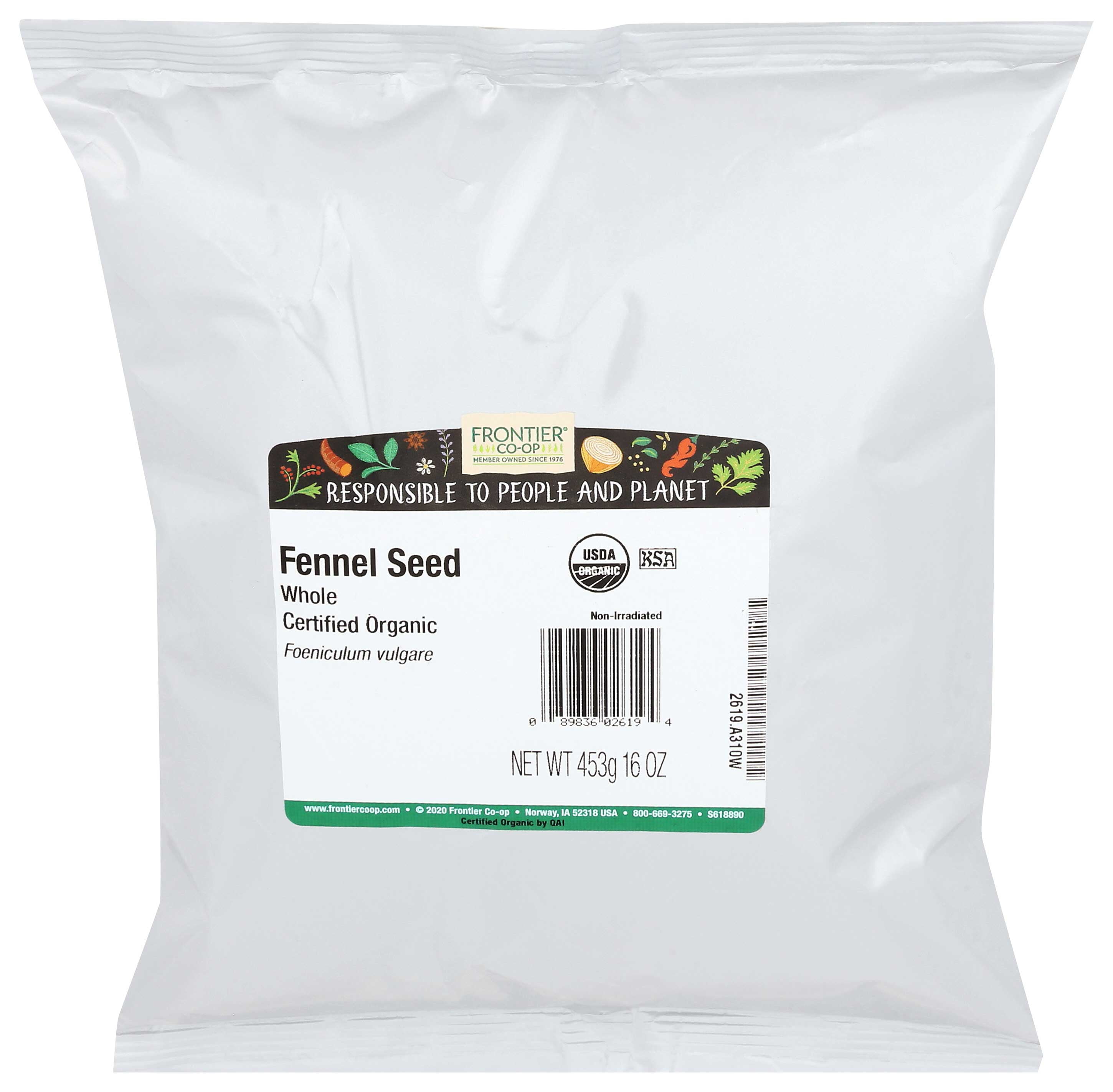 Frontier Herb Organic Whole Fennel Seed, 16 Ounce