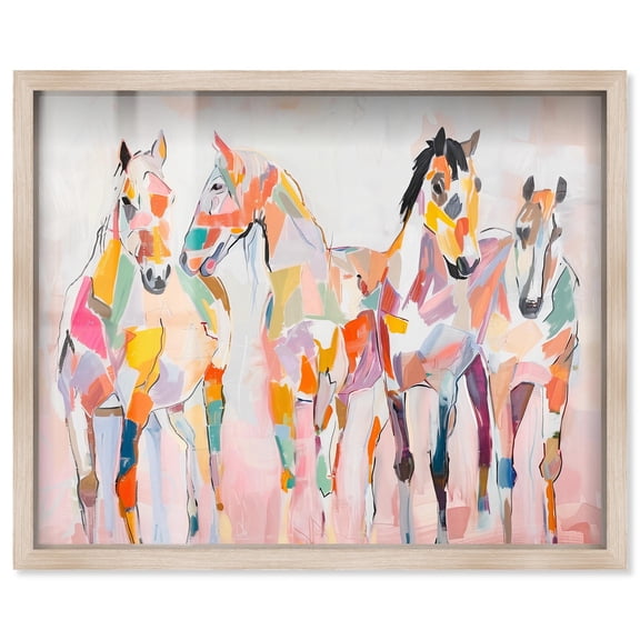 Frontier Horses Shadowbox Print Western Art by Art Remedy, Blonde Frame, 20 x 16