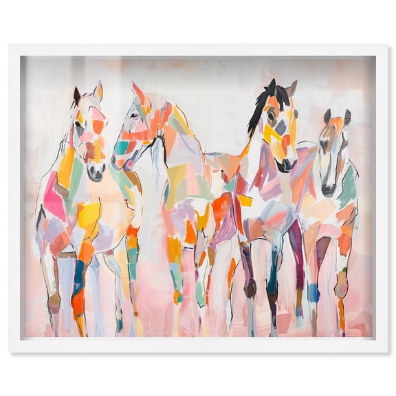 Frontier Horses Shadowbox Print Western Art by Art Remedy, White Frame, 36 x 30