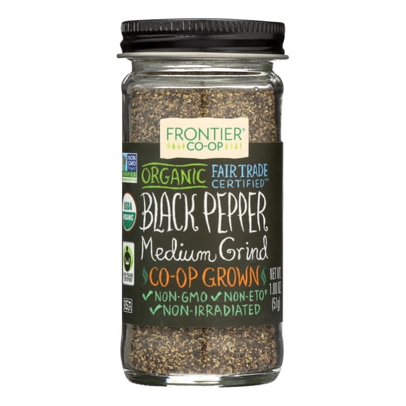 Frontier Medium Ground Black Pepper, Certified Organic, Fair Trade, 1.8 Oz