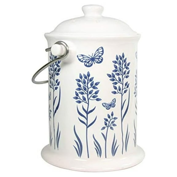 Frontier Natural Products Co-op 223693 Culinary Accessories Drevy Ceramic Floral Blue Compost Keeper 8 x 10
