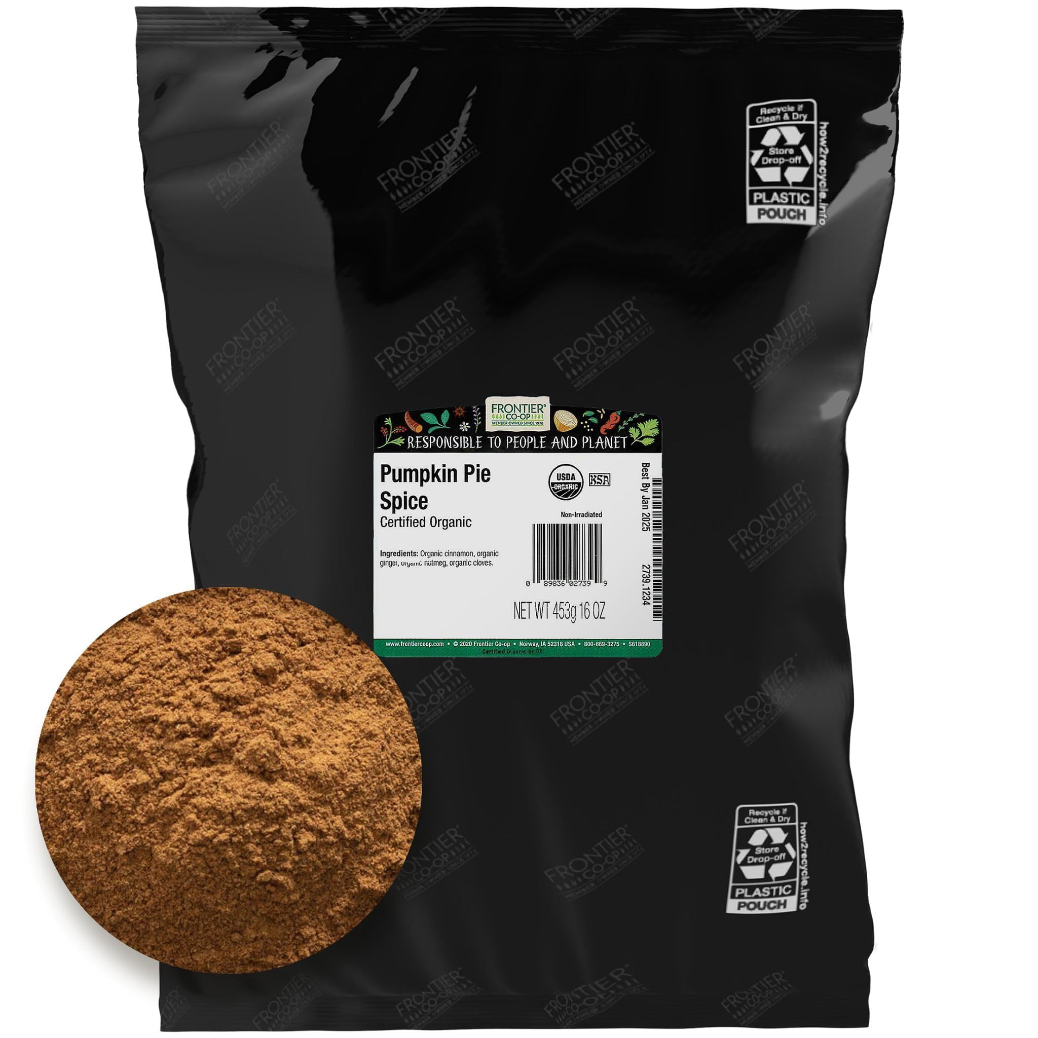 Frontier Organic Pumpkin Pie Spice, 16-Ounce, AD01Organic Nutmeg, Cloves, Ginger & Cinnamon, Enhances Tea, Seasoning, Kosher