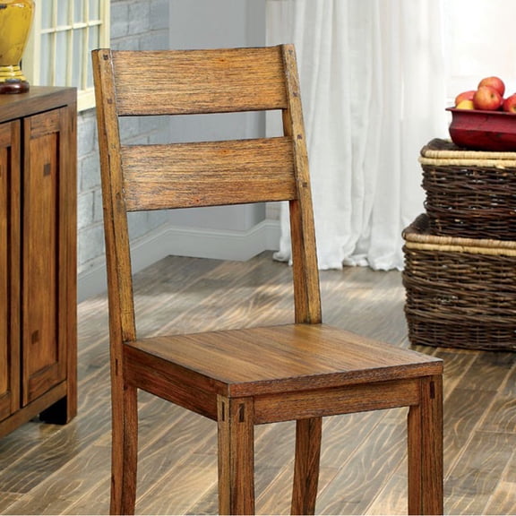 Frontier Rustic Side Chair, Natural Teak Finish, Set of 2 - Saltoro Sherpi
