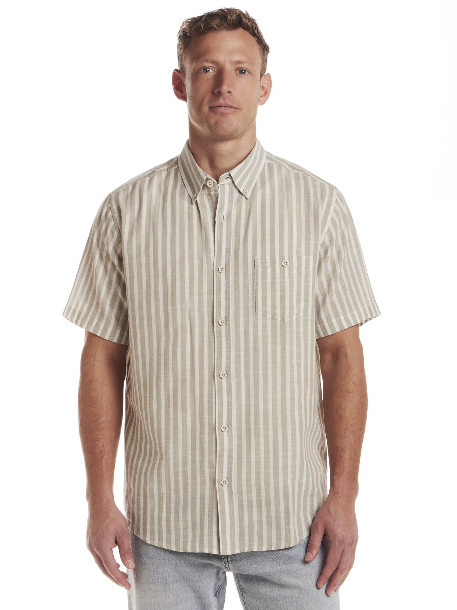 Rusty Horizon Zip Through Short Sleeve Shirt Mono Stripe
