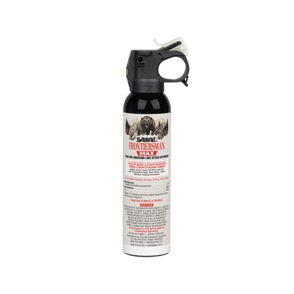 SABRE Frontiersman MAX Bear Spray, EPA Registered for 9 Animal Species, Max Strength 2% Major Capsaicinoids, 40-ft Range, 9.2 oz, 1 Count, Animal Pepper Spray for Hiking & Camping