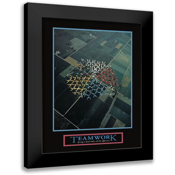 Frontline 12x14 Black Modern Framed Museum Art Print Titled - Teamwork - Skydivers