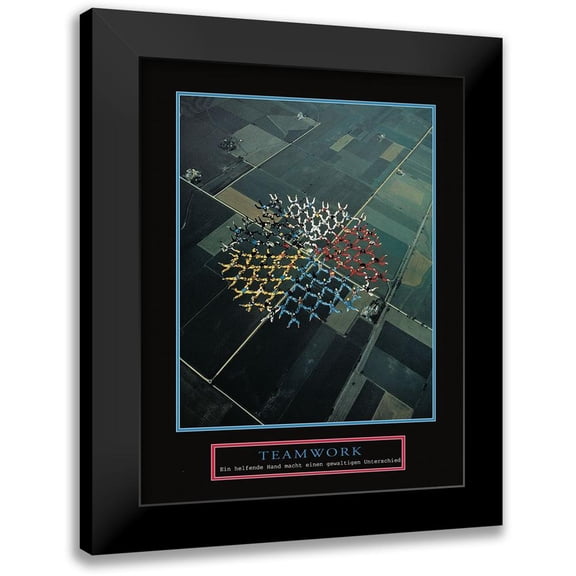 Frontline 12x14 Black Modern Framed Museum Art Print Titled - Teamwork - Skydivers
