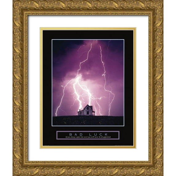 Frontline 12x14 Gold Ornate Wood Framed with Double Matting Museum Art Print Titled - Bad Luck - Lightning