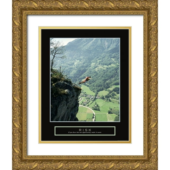 Frontline 12x14 Gold Ornate Wood Framed with Double Matting Museum Art Print Titled - Risk - Parachuter