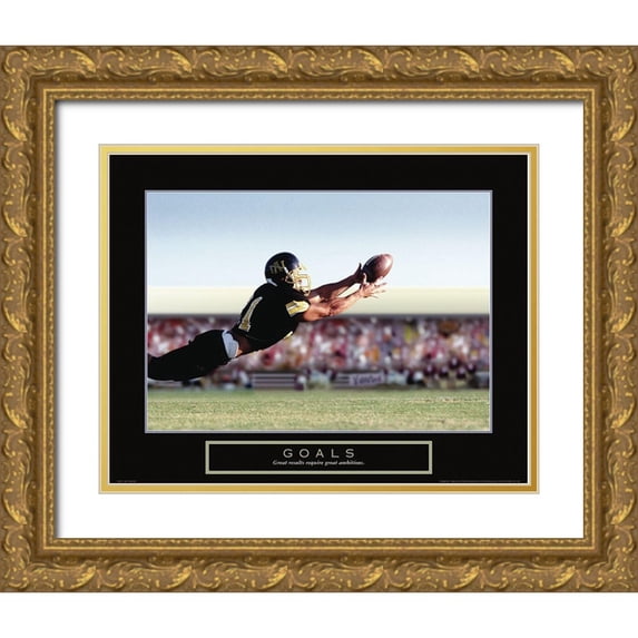 Frontline 14x12 Gold Ornate Wood Framed with Double Matting Museum Art Print Titled - Goals - Football