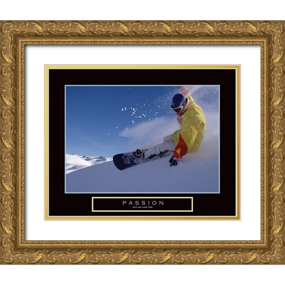 Frontline 14x12 Gold Ornate Wood Framed with Double Matting Museum Art Print Titled - Passion - Snowboarding