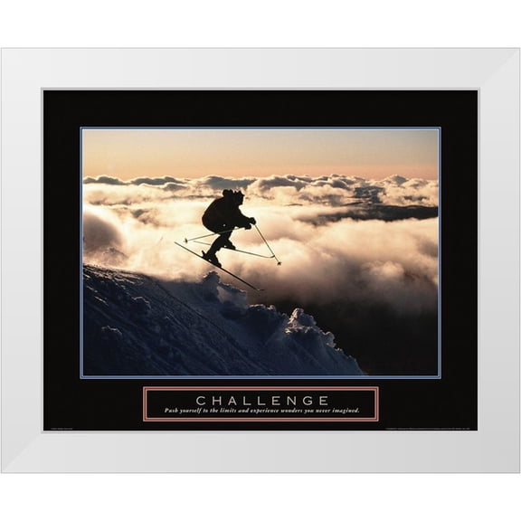 Frontline 14x12 White Modern Wood Framed Museum Art Print Titled - Challenge - Skier in Clouds