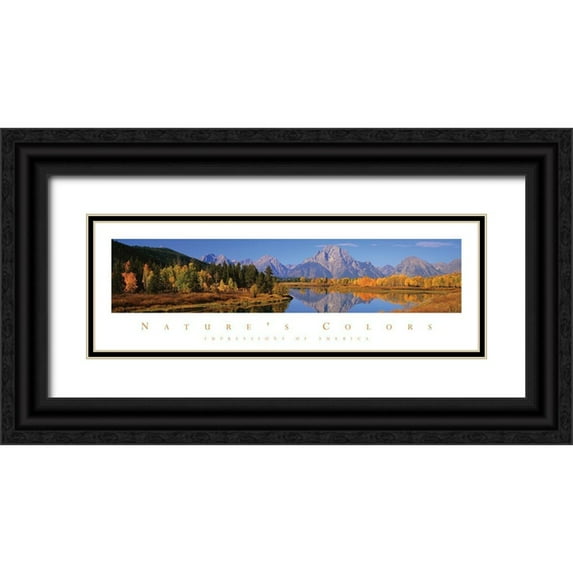 Frontline 14x7 Black Ornate Wood Framed with Double Matting Museum Art Print Titled - Natures Colors - Mountains